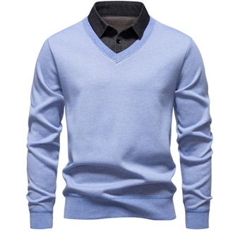 Generic Mens Jumper Mock Collar Sweater Men V-Neck Plain Classic Sweaters Long Sleeve Jumpers Lightweight Knitted Pullover Sweatshirt Mens Casual Business Bas
