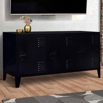 IDMarket Credenza bassa a 3 ante, metal nero, design industriale ester