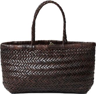 Dragon Diffusion Gora Mini Flat Dark Brown Woven Buff Calfskin Leather Handbag