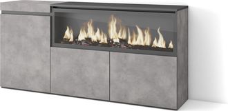 Skraut Home Aparadores Para Sal&oacute;n, Gran Capacidad De Almacenaje, 160, 3 Puertas, Chimenea El&eacute;ctrica Xxl, Estilo Moderno, Gris Cemento - Skraut Home