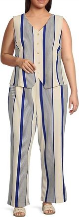 Skies Are Blue Clothing High Rise Variegated Stripe Wide Leg Knit Pants In Navy/white