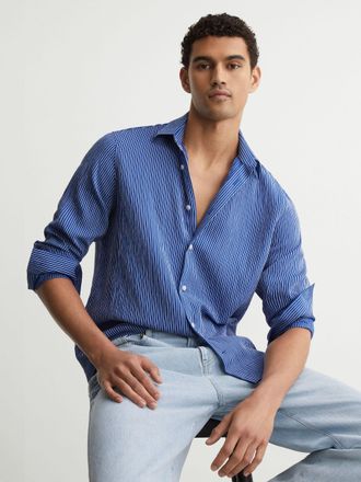 Reiss Blue & white Pinstripe Long-sleeve Regular-fit Shirt, Xxl