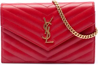 Saint Laurent Pre-owned Saint Laurent Grain De Poudre Chevron Monogram Envelope Wallet on Chain Ladies 22N34GRKOR96XAIR