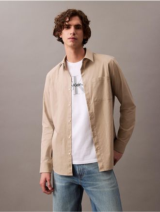 Calvin Klein Mens Tech Stretch Button-Down Shirt - Brown - XS