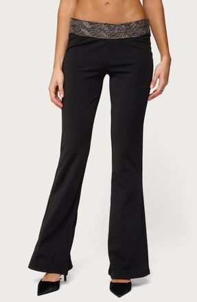 Edikted Maricela Beaded Waist Low Rise Flare Pants in Black at Nordstrom, Size X-Small