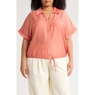 Adrianna Papell Short Sleeve Tie Front Button-Up Shirt in Desert Rose at Nordstrom Rack, Size 1X