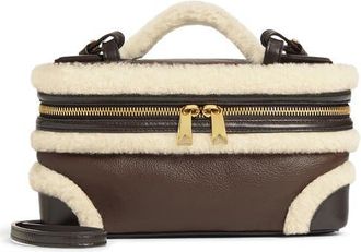 Bottega Veneta Bang Bang Genuine Shearling Trim Leather Vanity Case in 2055 Light Brown Teddy at Nordstrom