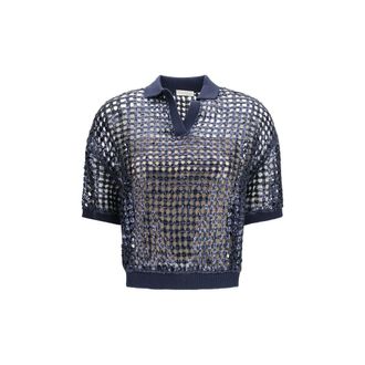 Brunello Cucinelli Blue Silk Polo Womens Shirt