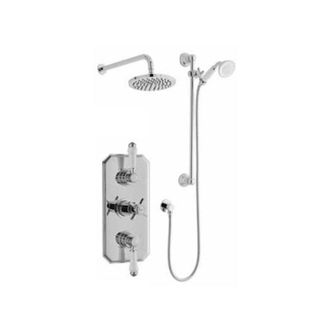 Clifton Chrome Triple Shower with Hung Slide Rail Kit & Overhead Drencher in Silver
