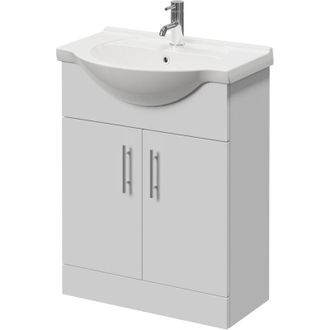 Alexander James Alexander James Gloss White 650mm 2 Door Vanity Unit - 650mm - Chrome 96mm Knurled Bar Handle