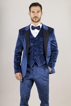 TruClothing Heren Blauwe 3-delige Fluwelen Trouw Tuxedo Formele Pak