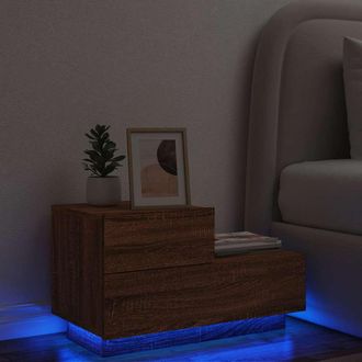 vidaXL Vidaxl - Mesita De Noche Con Luces Led Roble Marr&oacute;n 70x36x40,5 Cm