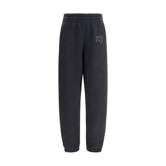 Alexander Wang Broeken, Dames, Zwart, S, Katoen, Crystal Hotfix Logo Sweatpant
