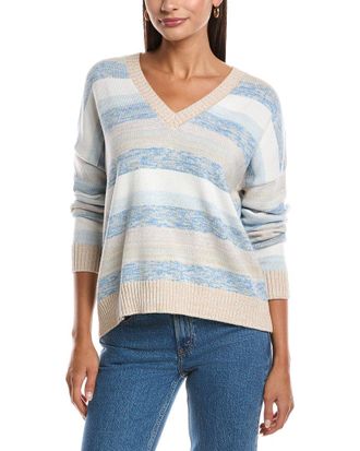 Minnie Rose Marl Stripe Boxy Cashmere-Blend Sweater
