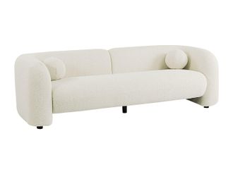 Vente-Unique Sof&aacute; de 3 plazas en tela boucl&eacute; blanco marfil OVOTAS