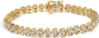 House of Brilliance 14K Yellow Gold Plated.925 Sterling Silver 1/2 Cttw Round Miracle-Set Diamond S-Curve Tennis Bracelet in Yellow Gold Over Silver