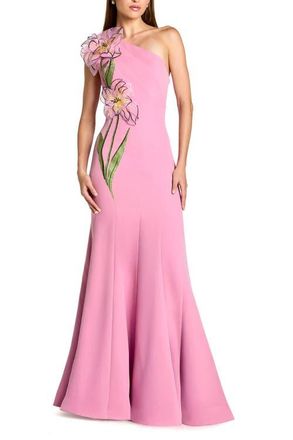 Mac Duggal One Shoulder Floral Detail Crepe A Line Gown in Orchid at Nordstrom, Size 14