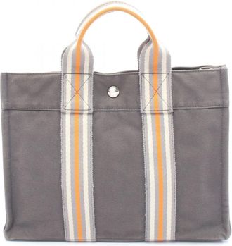 Herm&egrave;s Gray Orange White Canvas Toile Officier Tote Bag (Pre-Owned)