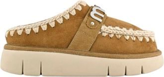 Mou Handgemaakte Schapenvacht Gebreide Clog - Dames - Slip ons - Bruin - 40 EU - Leer - Schoenen