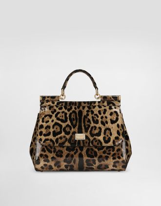 Dolce & Gabbana Large Sicily Handbag In Leo-print Polished Calfskin - Woman Handbags Animal Print Leather Onesize