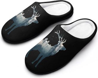 Generic Deer Silhouette Forsets Slippers Men Winter Warm Cotton Anti-Slip Indoor Slip-Ons House Shoes