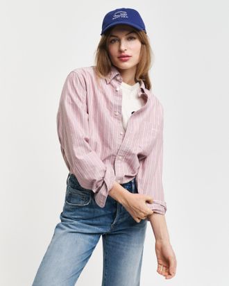 GANT Langarmhemd GANT REG OXFORD STRIPE SHIRT, Herren, Gr. 4XL, N-Gr, rot (iron rot), Web, Obermaterial: 100% Baumwolle, gestreift, regular fit, Hemden Lan