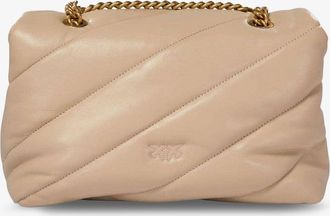 Pinko Womens Love Puff Classic Quilted Leather Crossbody Bag Beige Shoulder