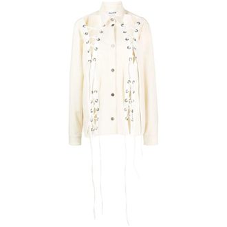 Julfer Light Jackets, female, Beige, Size: XS Ivory Lace-Up Wool Jacket