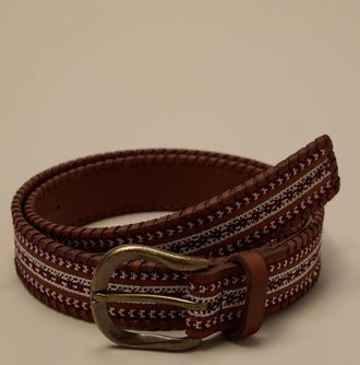 Lucky Brand Leather Laced And Embroidered Belt
