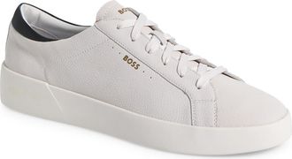 BOSS Belwar Low Top Pebbled Leather Sneaker in White /Black at Nordstrom Rack, Size 13Us / 12Uk