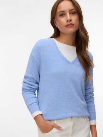 Vero Moda Strickpullover VERO MODA VMCHARITY LS V-NECK PULLOVER NOOS, Damen, Gr. XL, brunnera blau, Strick, Obermaterial: 55% Polyacryl, 45% Nylon, unifarben, r