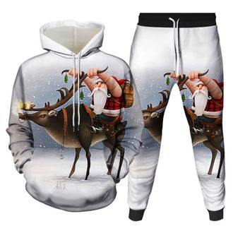 Generic Men 2 Piece Outfits Hooded Regular Fit Xmas Tracksuits Funny Long Sleeve Mens Christmas Sweatsuits Warm Santa Claus Print Hoodies And Sweatpants Gym D