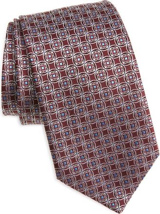 Canali Medallion Print Silk Tie in Dark Red at Nordstrom