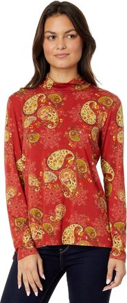 Johnny Was Womens Paisley Lace Mock Neck Top, Multi