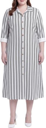 Standards & Practices Stripe Button-Up Midi Shirtdress in Light Grey at Nordstrom, Size 3X