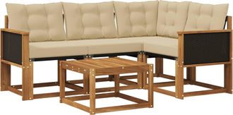 vidaXL Conjunto De Sof&aacute;s De Exterior 5 Uds. Natural Y Beige Vidaxl