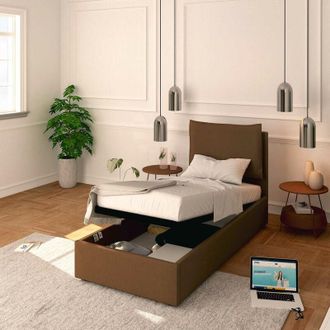 Baldiflex Baldiflex Letto Contenitore Singolo 80x190 Licia in Ecopelle con Rete a Doghe colore Caff&egrave; Espresso