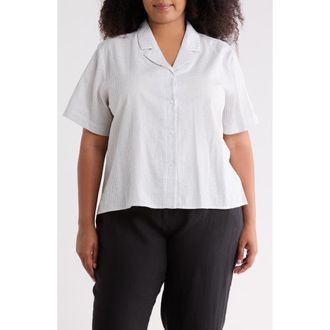 Eileen Fisher Grid Print Organic Cotton Camp Shirt in White at Nordstrom Rack, Size 3X