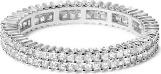 House of Brilliance 10K White Gold 1.0 Cttw Princess Cut Diamond Double Row Eternity Band Ring at Nordstrom, Size 8
