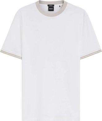 HUGO BOSS Slim-Fit T-shirt van gemerceriseerd katoen met contrast - Heren - T-shirts - Wit - S - Katoen - Tops