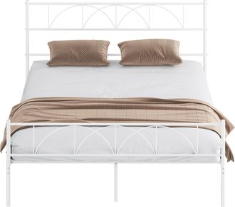 HOMCOM Homcom Cama Matrimonio, 160x200 Cm, Estructura De Cama De Acero Con Cabecero, Soporte De Listones De Acero, Almacenamiento Bajo La Cama, Blanco