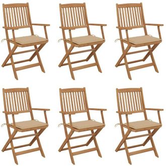 vidaXL Vidaxl - Sillas De Jard&iacute;n Plegables 6 Uds Y Cojines Madera Maciza Acacia