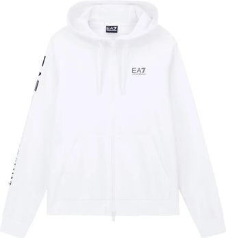 Emporio Armani Logo Series Katoenen Hooded Zip-Up Sweatshirt - Heren - Vesten met rits - Wit - XL - Katoen - Hoodies & sweatvesten