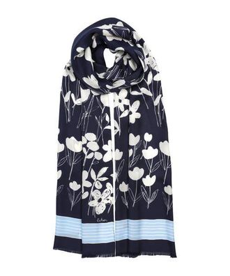 Echo Scribble Floral Silk Oblong in Navy at Nordstrom