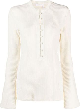 Chloé White Embroidered Ribbed Jumper