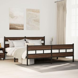 Berkfield Home Metal Bed Frame without Mattress Brown Oak 180x200 cm Super King
