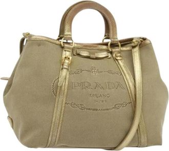 Prada Pre-owned Handbags, female, Beige, Size: ONE SIZE Pre-owned Vintage Canvas Handbag