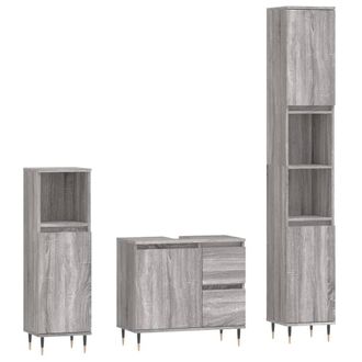 Berkfield Home 3 Piece Bathroom Furniture Set Grey Sonoma Engineered Wood