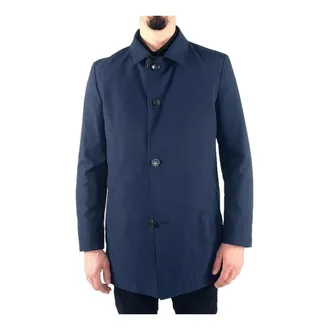 HUGO BOSS Hugo, Single-Breasted Coats, male, Blue, Size: XL Blue Trench Coat with Internal Pockets