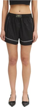 Ganni Korte Broeken, Dames, Zwart, L, Katoen, Katoenen Poplin Shorts met Elastische Tailleband